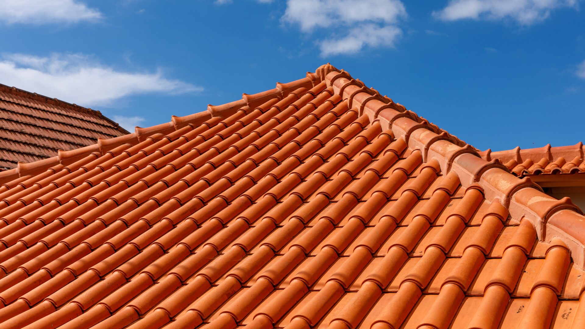 Closeup of orange tile roofing