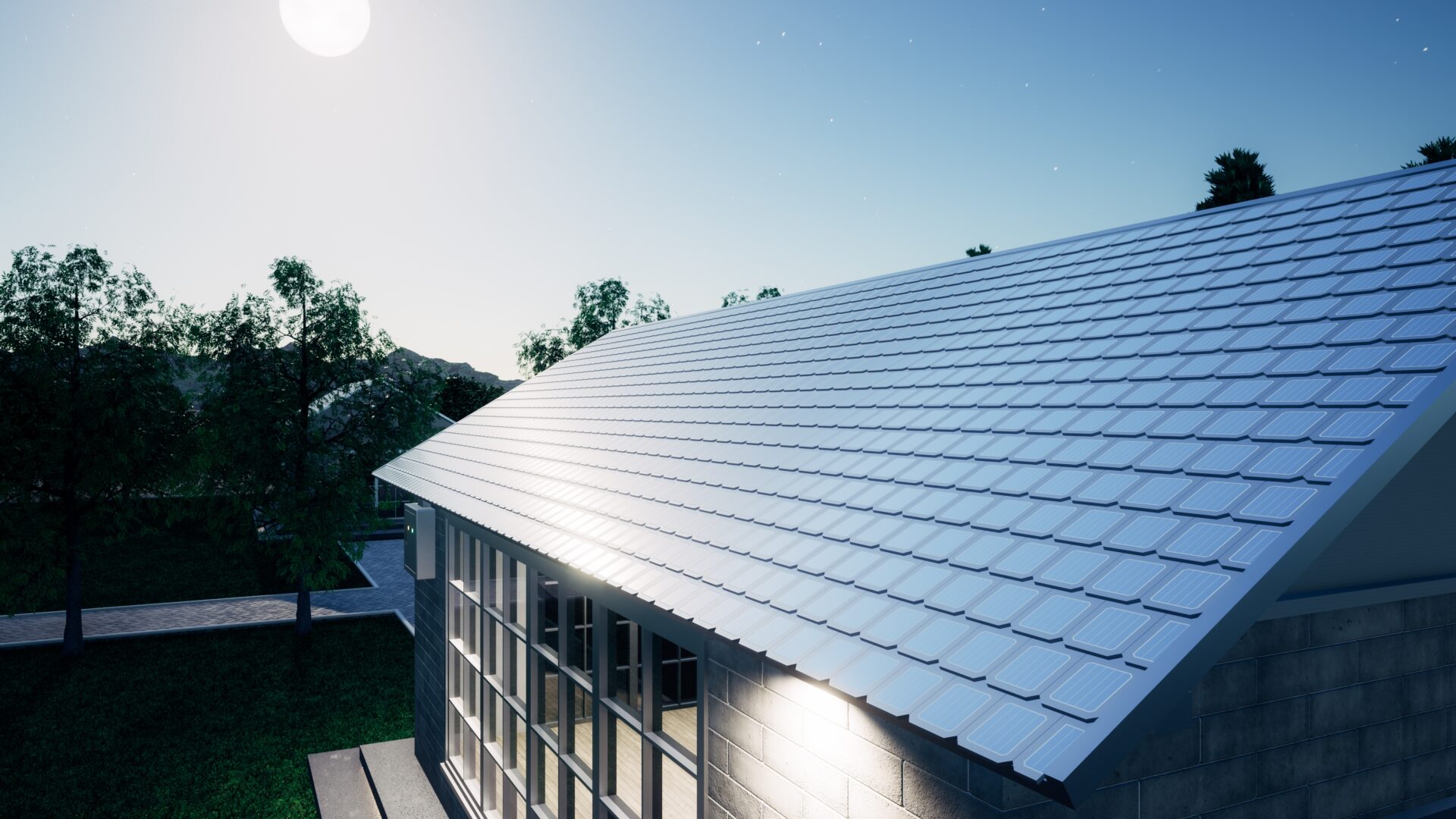 A roof with solar shingles