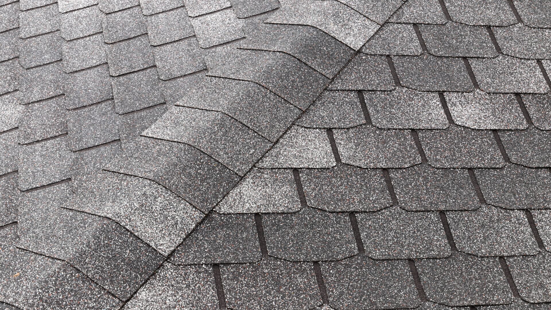Closeup of a gray asphalt shingle roof
